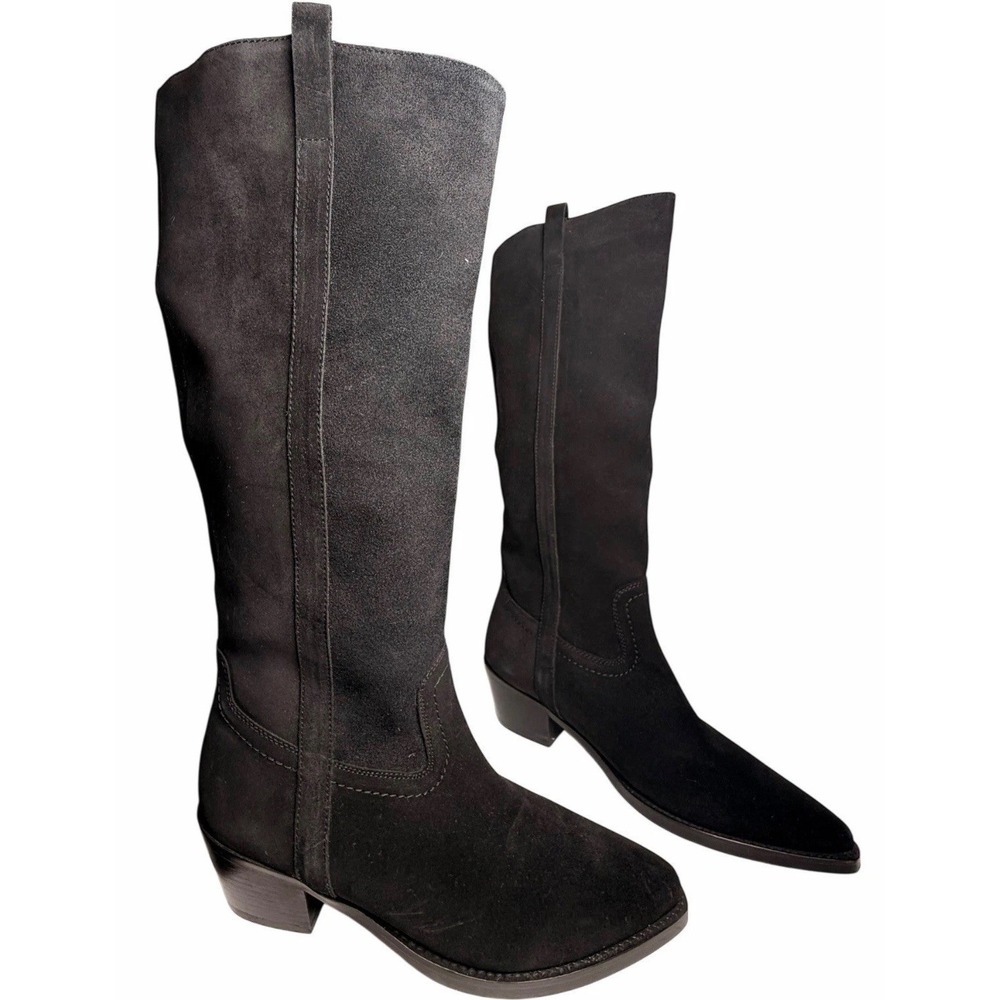 Vintage Foundry Co Amanda Tall Black Suede Western Boots Size 8 - Picture 3 of 14